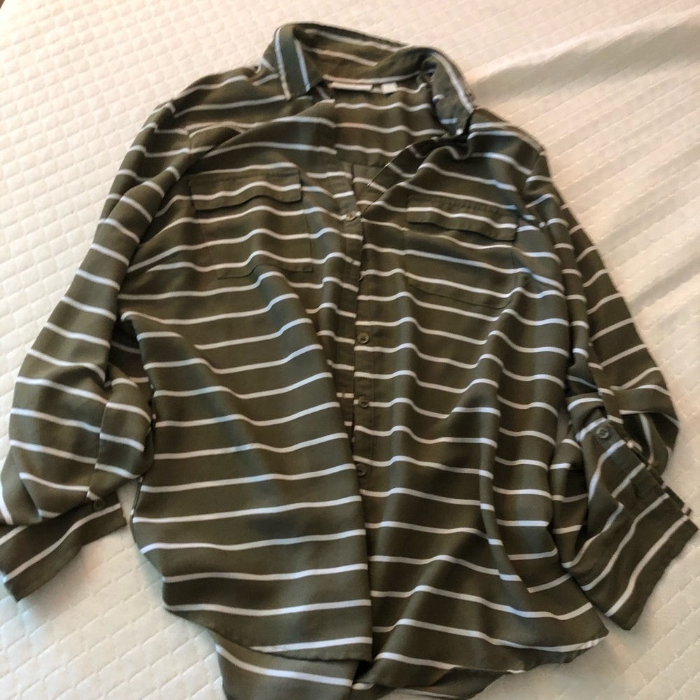 Green & White Striped Dress Shirt